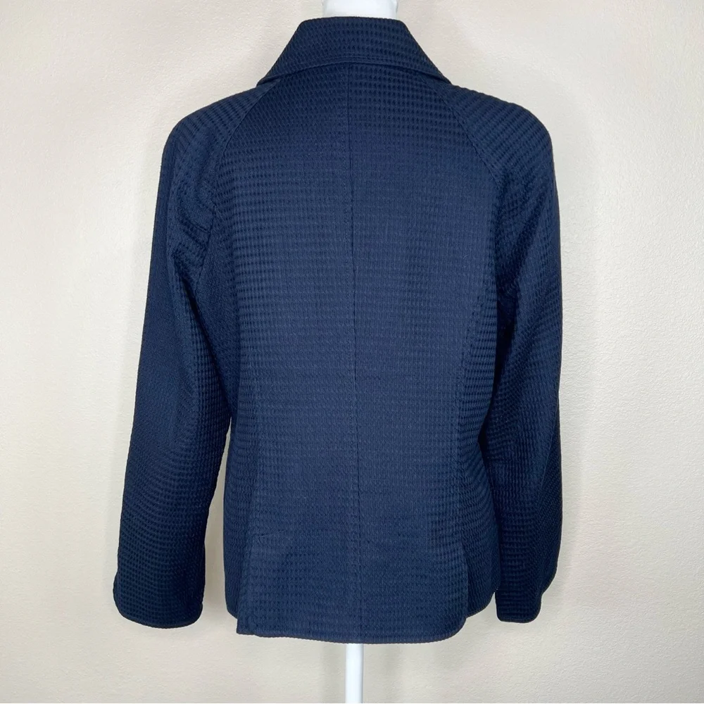 Talbots Navy Blue 100% Cotton Waffle Weave Classic Double-Breasted Jacket - Picture 6 of 11